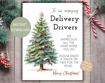 Delivery Driver Thank You Sign, 2 Simple Christmas Tree Snack Sign,Take A Treat, Holiday Treats Drivers, Appreciation Sign, Instant Download