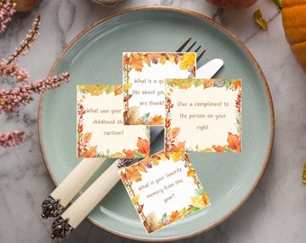 Thanksgiving Printable Conversation Starters, Friendsgiving Icebreaker Dinner Game, 42 Meal Cards, Family Fun Party Games, Instant Download