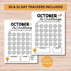 OKTOBER Walking Challenge afdrukbaar, 30 en 31 dagen fitnesstracker, logboek herfstgewoonten, INSTANT DOWNLOAD