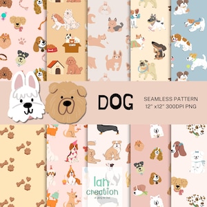 Pastell Hund Digitales Papier Pack Welpen Nahtlose Pastell Haustier Muster Süßer Hund druckbare Papier Tier-Print Hintergrund Stoffmuster Tapete