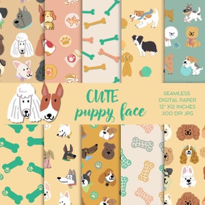 CUTE DOG Digital Paper Pack Pastel Pet Dog Seamless Patterns Background Puppy Printable Scrapbook Paper Anímal Digital Background Fabric