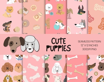 Niedliche Rosa Welpen Nahtloses Design Hundemuster Stoff Haustier Themed Digitaler Hintergrund Tapete Hundeillustration Canine Digitales Scrapbookpapier