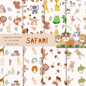 Safari Tiere Seamless Pattern: Dschungel Kinderzimmer Drucke (Digitaler Download)