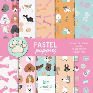 PASTEL PUPPIES Nahtloses digitales Papier Sammelalbum druckbare Tapete Welpen Hintergrund Journal Cover