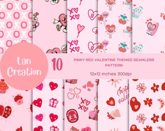 10 Valentine Pink Seamless Pattern Bundle Valentine Digital Paper Commercial Use Instant Download  Valentine Pink and Red Scrapbook Paper