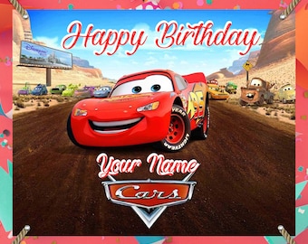 Cars Personalized Birthday Backdrop Vinyl Banner, Custom Name Birthday Party Banner theme decoration