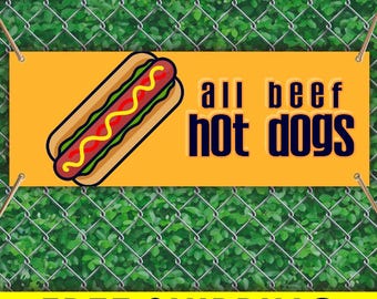 All Beef Hot Dogs Vinyl Banner Sign, Hot Dog Stand Advertising Banner, Fast Food Restaurant Outdoor Business Sign