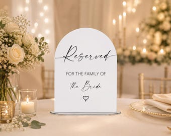 Acrylic Reserved Wedding Sign | Reserved Brides Family Table Decor | Wedding Chair Signs | Reserved Seating for Reception