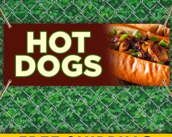 Hot Dogs Vinyl Banner Sign, Hot Dog Stand Advertising Banner, Fast Food Restaurant Outdoor Business Sign