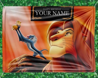 The Lion King Personalized Birthday Backdrop Vinyl Banner, Custom Name Birthday Party Banner theme decoration