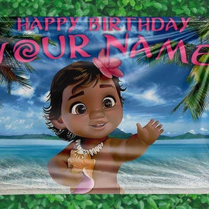 Baby Moana Personalized Birthday Backdrop Vinyl Banner, Custom Name Birthday Party Banner theme decoration bild 2