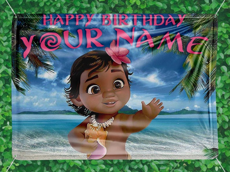Baby Moana Personalized Birthday Backdrop Vinyl Banner, Custom Name Birthday Party Banner theme decoration bild 2
