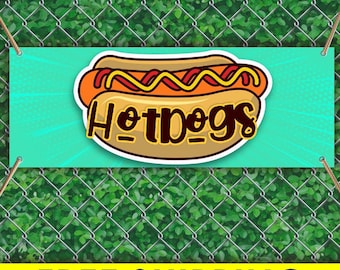 Hot Dogs Vinyl Banner Sign, Hot Dog Stand Advertising Banner, Fast Food Restaurant Outdoor Business Sign