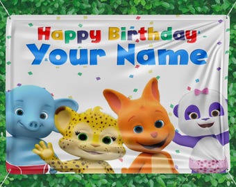 Word Party Birthday Backdrop Vinyl Banner, Custom Name Birthday Party Banner theme decoration