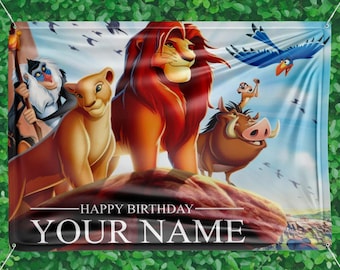 The Lion King Personalized Birthday Backdrop Vinyl Banner, Custom Name Birthday Party Banner theme decoration