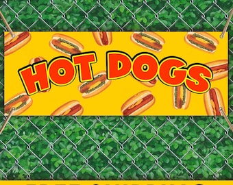 Hot Dogs Vinyl Banner Sign, Hot Dog Stand Advertising Banner, Fast Food Restaurant Outdoor Business Sign