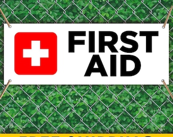 First Aid Vinyl Banner Sign, Emergency Medical Safety Banner, Workplace Safety Outdoor Business Sign