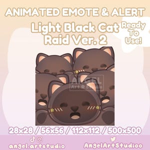 アニメーションライトブラックキャットレイドバージョン2エモートとアラート（Twitch、Discord、YouTube、Kick用）