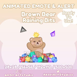 Oso pardo animado lloviendo pedacitos / Donación / Emote y alerta de cristales arcoíris / Twitch, Discord, YouTube, Kick
