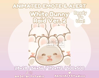 Animated White Bunny Raid Version 2 Emote and Alert for Twitch, Discord, YouTube, Kick
