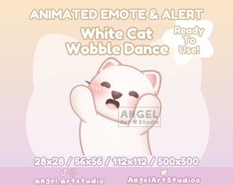 Animated White Cat Wobble Dance | Wiggle Emote and Alert for Twitch, Discord, YouTube, Kick