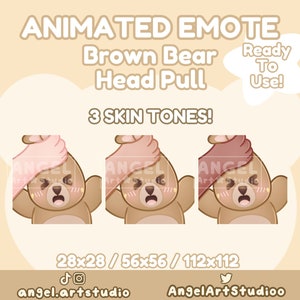 Animiertes Braunbär Kopf ziehen Emote für Twitch, Discord, YouTube, Kick - Verschiedene Hauttöne