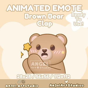 Emote animado de oso pardo aplaudiendo para Twitch, Discord, YouTube y Kick