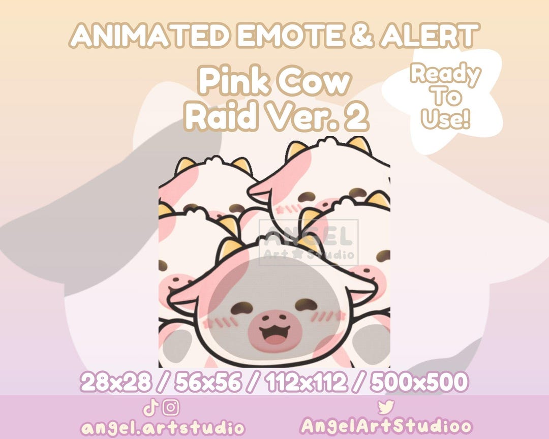 Pink Raid Alert Animated Pink Cow Raid Version 2 Emote and Alert for Twitch, Discord ...