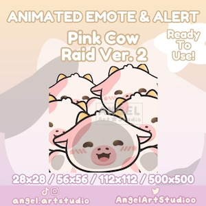 Emote e avviso animati di Raid Mucca Rosa Versione 2 per Twitch, Discord, YouTube, Kick