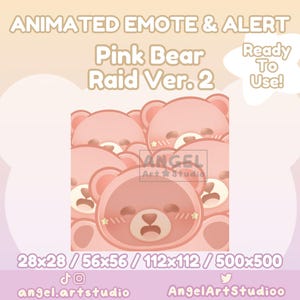 Animated Strawberry Pink Bear Raid Version 2 Emote and Alert for Twitch, Discord, YouTube, Kick