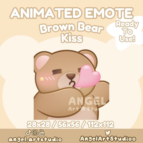 Animated Brown Bear Kiss | Pink Hearts | Blowing Kisses Emote for Twitch, Discord, YouTube