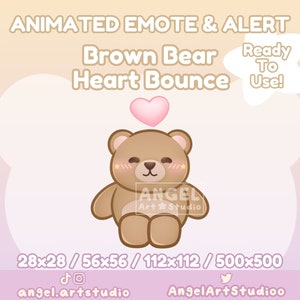 Animated Heart Bouncing Brown Bear | Pastel Pink Heart | Valentine&#39;s Day Emote and Alert for Twitch, Discord, YouTube, Kick
