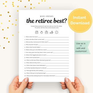 Qui connaît le mieux les retraités, jeu de fête pour la retraite, jeu de fête au bureau pour la célébration de la retraite, jeu de retraité pour la retraite d'un collègue