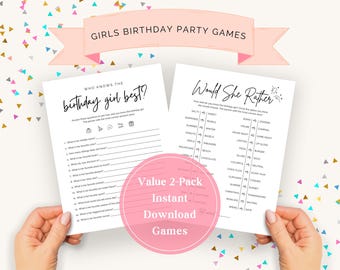 Girls Birthday Party Games Bundle, Birthday Games for Girls, Who Knows the Birthday Girl Best, Would She Rather Birthday Girl Game