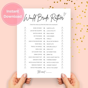Would Bride Rather Game, How Well Do You Know the Bride, Would She Would Rather Bride Printable, Bridal Shower Game Black and White