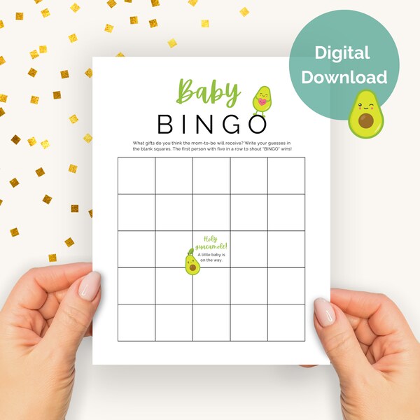 Cute Avocado Baby Shower Bingo Template, Holy Guacamole Baby Bingo Cards, Editable Template Baby Shower Game, Avocado Party Instant Download