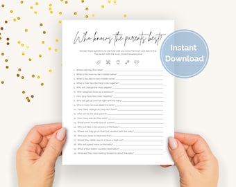 Who Knows the Parents Best, Who Knows Mommy and Daddy Best, 20 Questions About the Parents, Mommy or Daddy Questionnaire, Co Ed Baby Shower