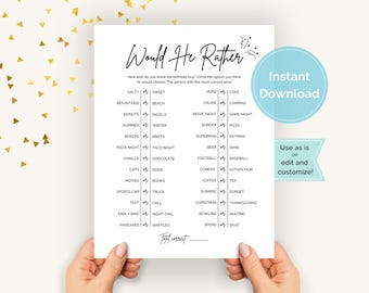 Would He Rather Birthday Game, How Well Do You Know the Birthday Boy, Adult Birthday Game For Him, Birthday Boy Trivia Download Printable