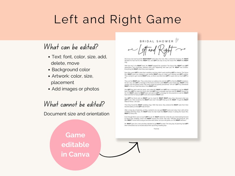 Left Right Game Bridal Shower, Left Right Story, Pass the Gift Game