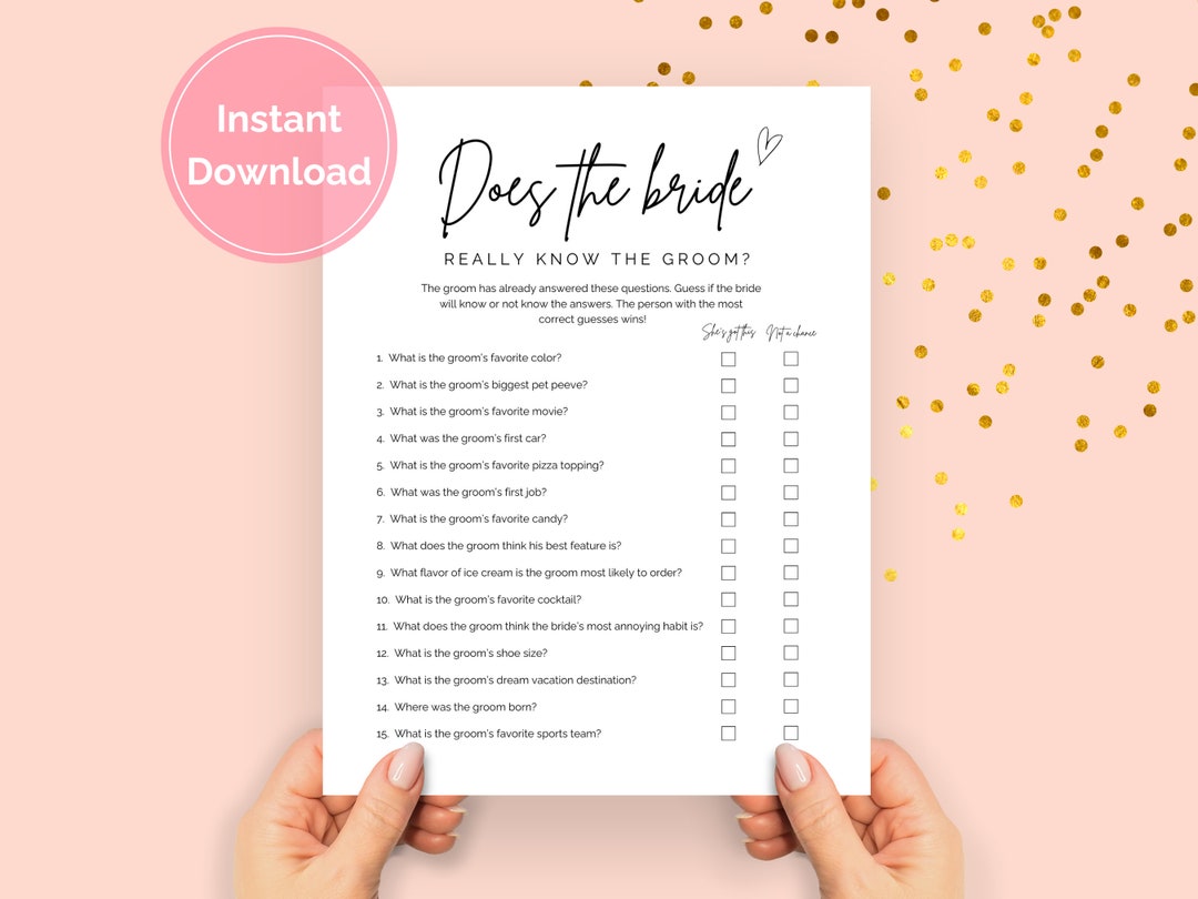Does Bride Know Groom, Downloadable Bridal Shower Game, Does the Bride ...
