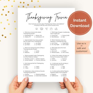 Thanksgiving Trivia, Printable Thanksgiving Game for Friendsgiving, Thanksgiving Themed Game for Holiday Party, Fun Family Turkey Day Quiz
