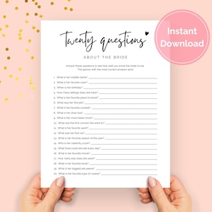 20 Questions About the Bride, How Well Do You Know the Bride, Who Know the Bride Best Bridal Shower Activity, Fun Bridesmaid Luncheon Game