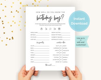 How Well Do You Know the Birthday Boy, Who Knows the Birthday Boy, Birthday Trivia Game for Him, Printable Birthday Party Game