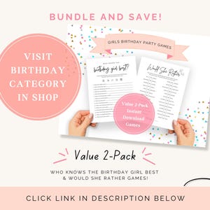 Bundle and save with Value 2-Pack Girls Birthday Party Games!