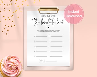 How Old Was the Bride, Bridal Shower Guess the Age, How Old Is Bride, Black and White Bridal Shower Game, Bridesmaid Luncheon Game