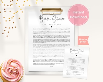 Left Right Game, Right Left Bridal Shower Game, Pass the Prize Bridal Shower, Downloadable Bridal Shower Game, Pass the Parcel Activity