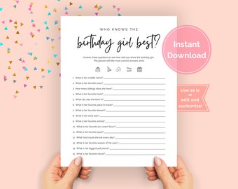 Who Knows Birthday Girl Best, Do You Know the Birthday Girl Printable Game, How Well Do You Know Birthday Activity, Birthday Girl Quiz