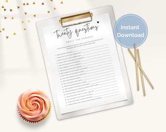 20 Questions About the Parents, How Well Do You Know the Parents, Who Knows Mommy and Daddy Best Template Editable, Co Ed Baby Shower Game