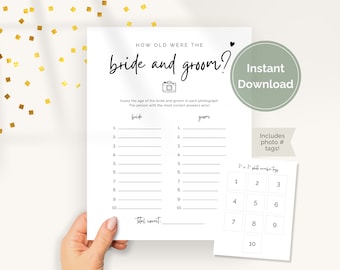 How Old Were the Bride and Groom, How Old Were They Game with Photo Number Tags, Coed Wedding Shower Game, Editable Engagement Party Game