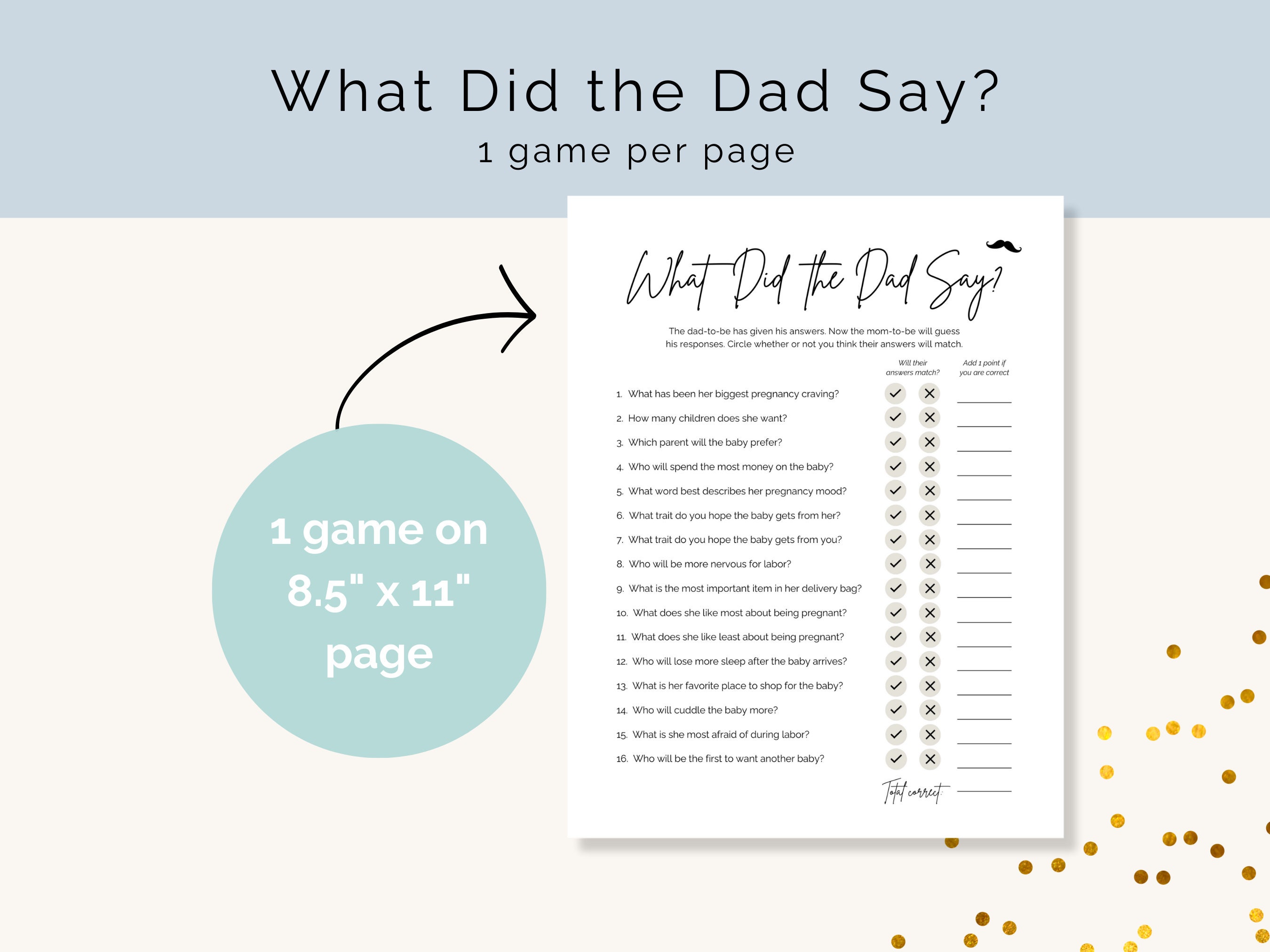 What Did the Dad Say, Baby Shower Mom and Dad Game, Mommy Daddy